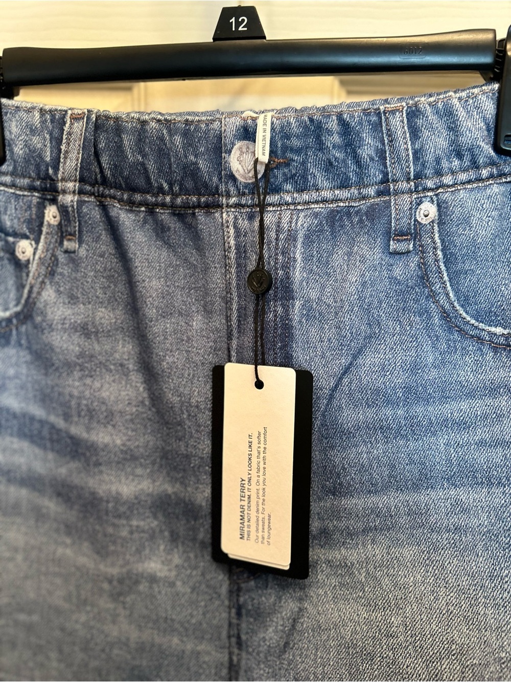 NWT Rag & Bone Miramar Medium Blue Denim PrintedTerry Pull On Shorts. Size XXL. - Picture 2 of 9